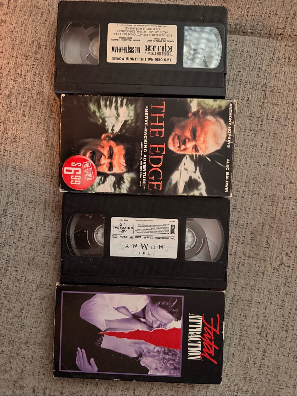 VHS Movie Lot - The Edge, The Mummy, Fatal Attraction - Black Cassette Cases